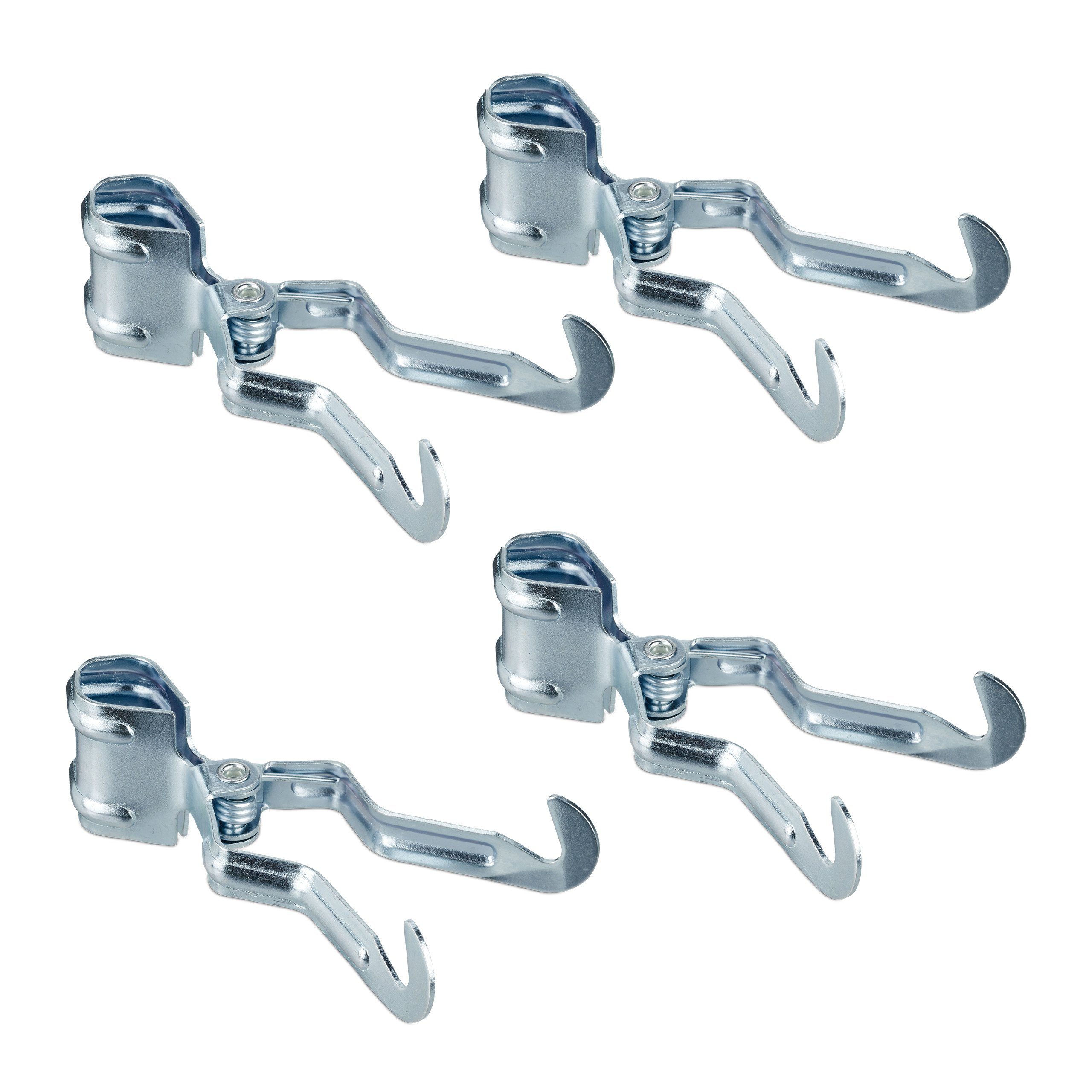 relaxdays Kleiderhaken Klemmhaken Camping 4er Set, Sonnenschirmstangen, Zeltstangen Ø 1,6–2,5 cm, Campinglaternen, Jacken, Müllbeutel, Handtücher, (4-St)