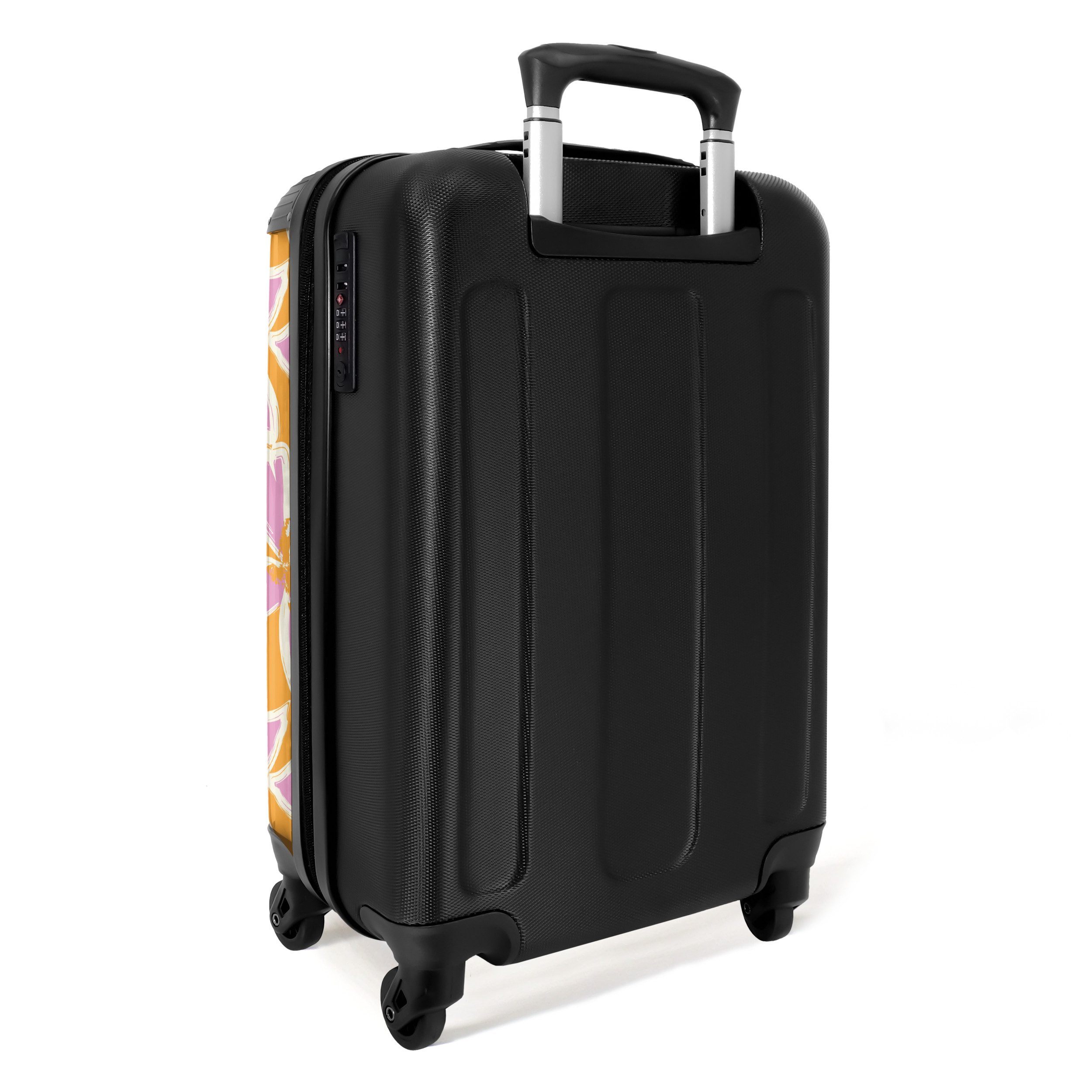 NoBoringSuitcases.com© Hartschalen-Trolley Orange mit rosa Blüten 55x35x20cm, 4 Rollen, Handgepäck Koffer & Trolleys, Luggage, Reisekoffer Frauen