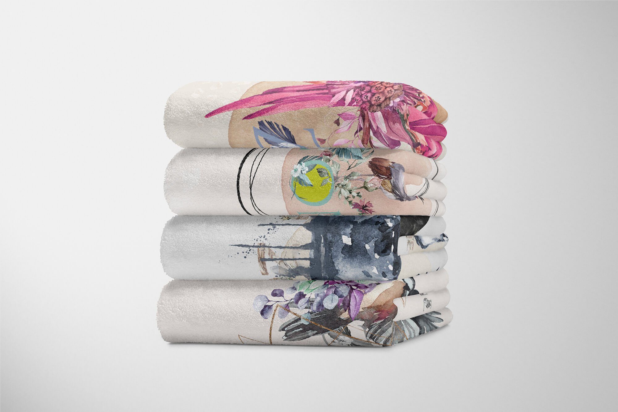 Handtuch Handtuch (1-St), Kuscheldecke Reh Baumwolle-Polyester-Mix Saunatuch Handtücher Wasserfarben, Sinus Strandhandtuch Art