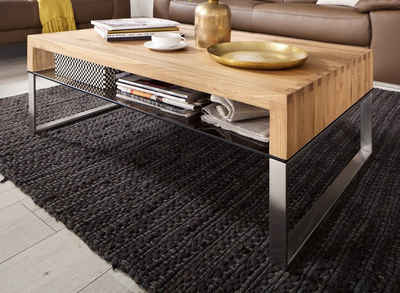 MCA furniture Couchtisch Hilary (Wohnzimmer Tisch mit Ablage, 110 x 70 cm), Asteiche massiv und Edelstahl