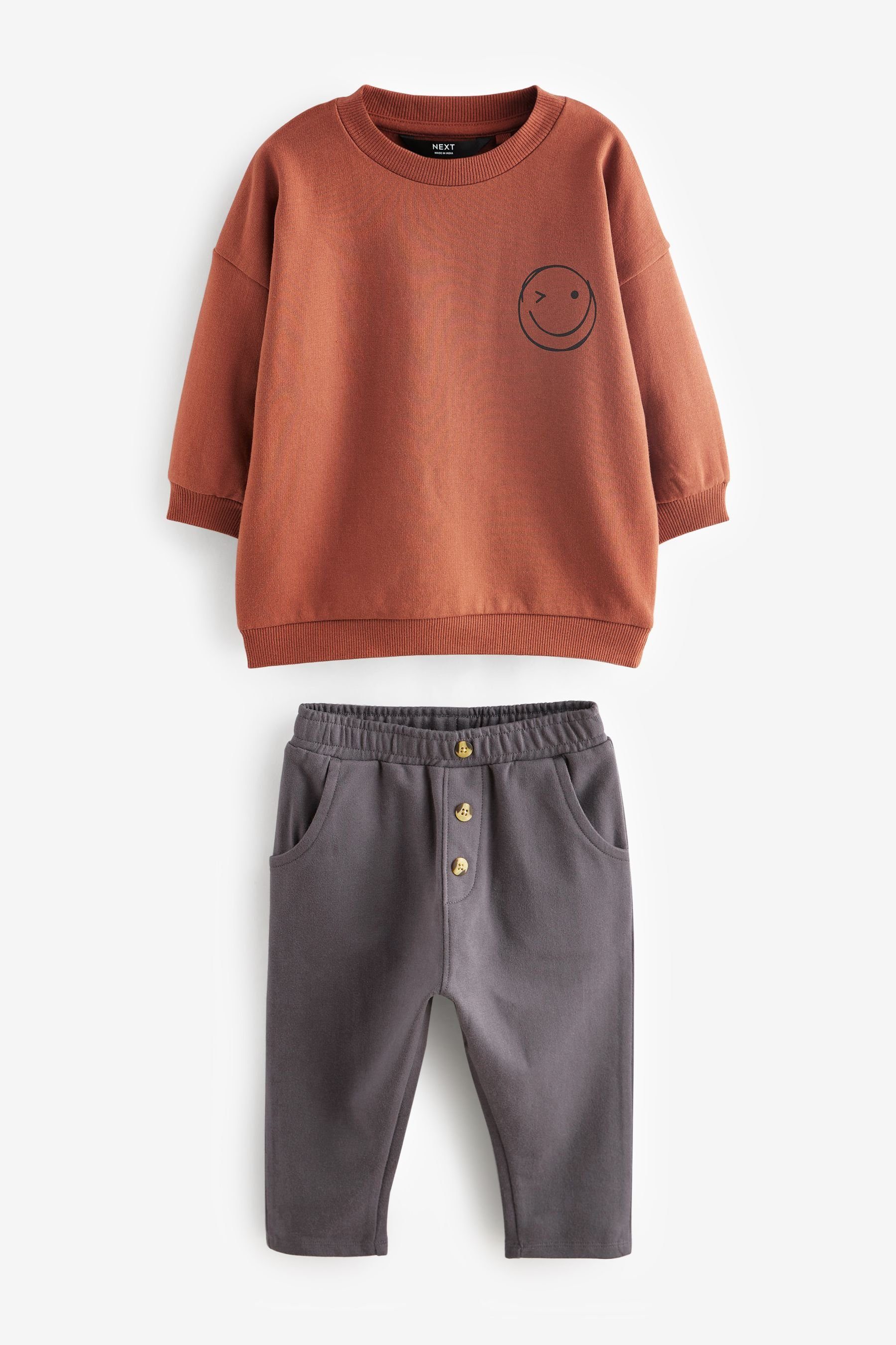 Oversized Set mit Jogginghose und Rust im Next Sweatshirt Logo Brown/Grey Sweatanzug (2-tlg) Motiv