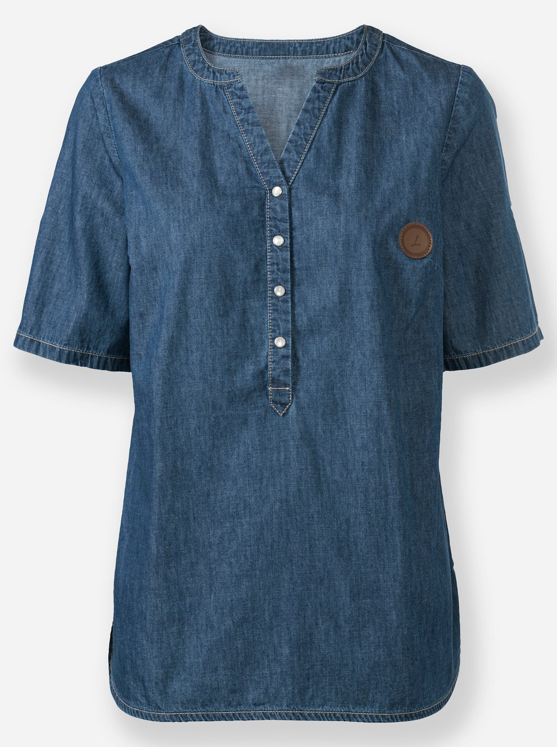 Klassische Bluse Jeans-Tunika Kurzarm