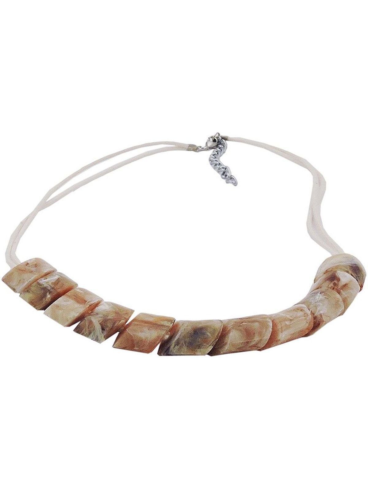 Gallay Perlenkette Schrägperle Kunststoff beige-marmoriert Kordel hellbeige 45cm (1-tlg)