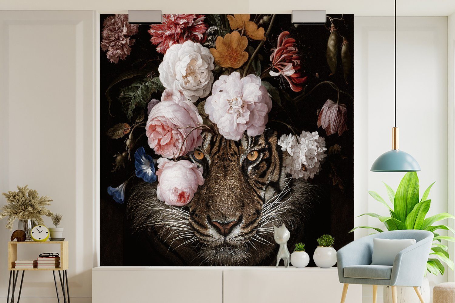 - Blumen oder Tapete Kunst, - Vinyl für St), Matt, MuchoWow bedruckt, Schlafzimmer, Tiger Wohnzimmer Fototapete (5 Wandtapete