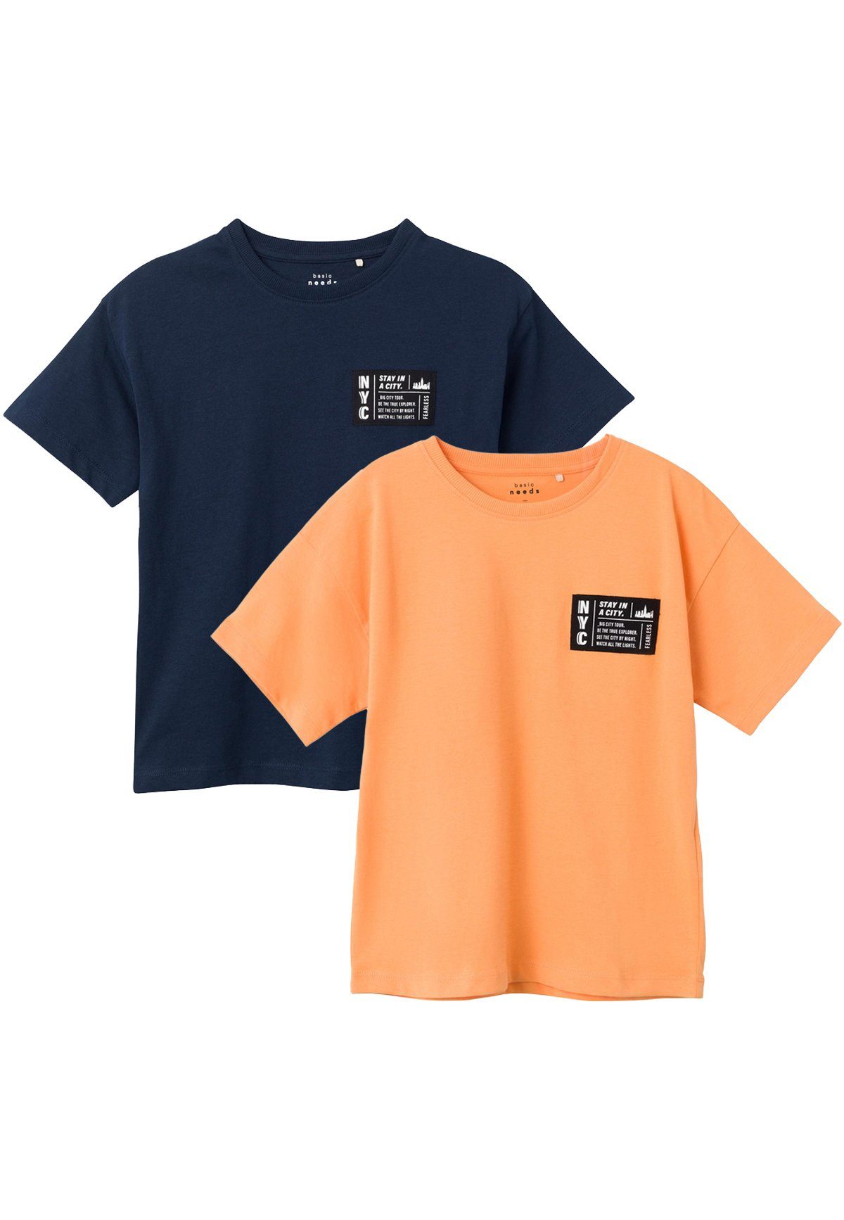 Name It T-Shirt T-Shirt 2-er Stück Pack Kurzarm Set NKMVECTOR (2-tlg) 5715 in Blau-Orange