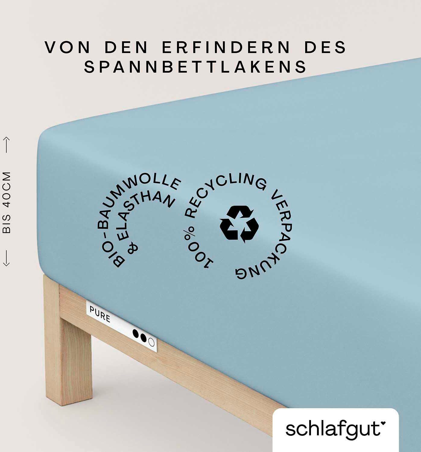 Schlafgut Spannbettlaken PURE BOXSPRING Bio-Baumwolle mit Elasthan, 170 g/m², Bettlaken, Jersey-Elasthan, Gummizug: rundum, (1 Stück), PREMIUM Boxspringbett Laken bis 40 cm Höhe, dehnbar blickdicht, straff
