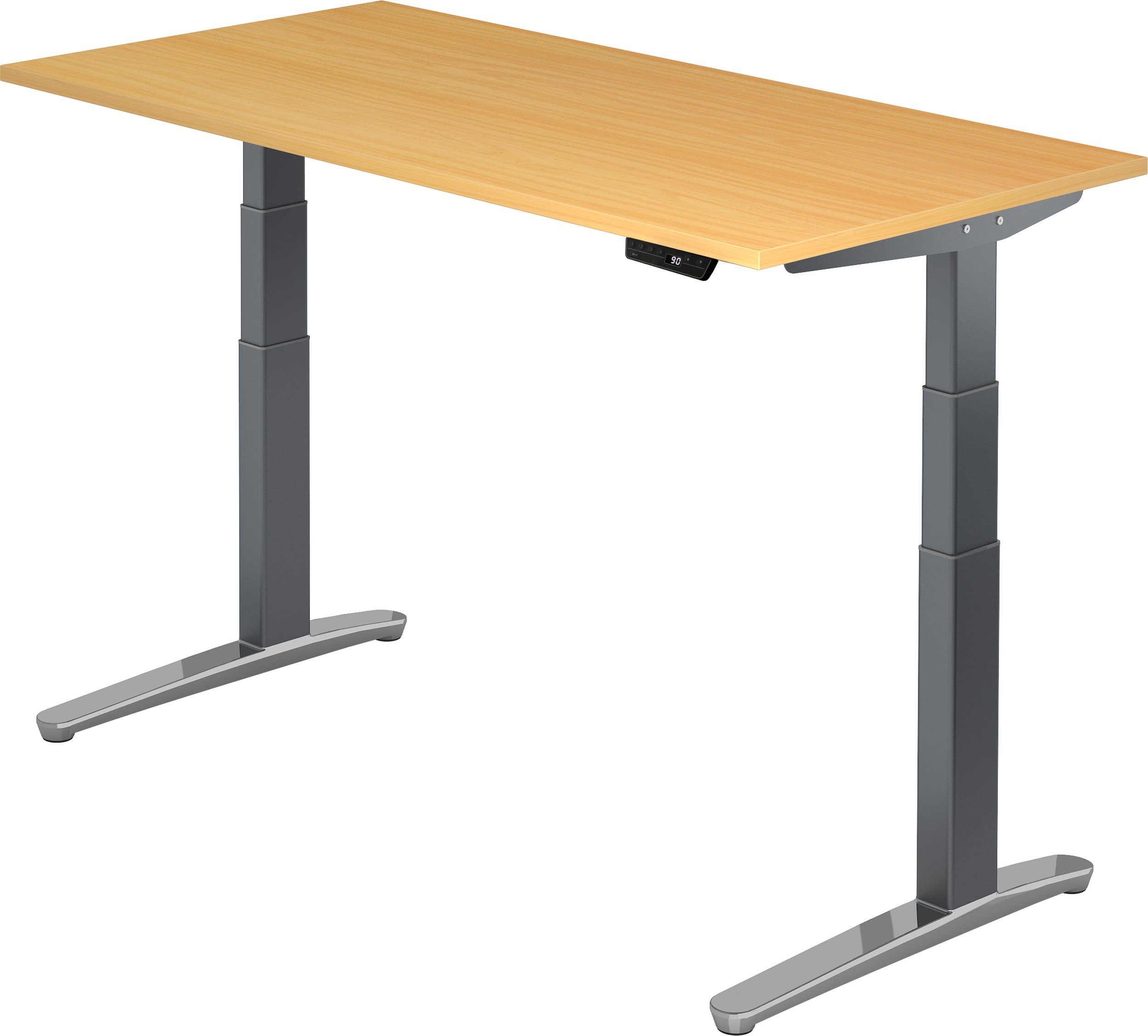 bümö Schreibtisch Schreibtisch elektrisch XBHM, Rechteck: 160 x 80 cm - Dekor: Buche - Gestell: Graphit/Alu poliert