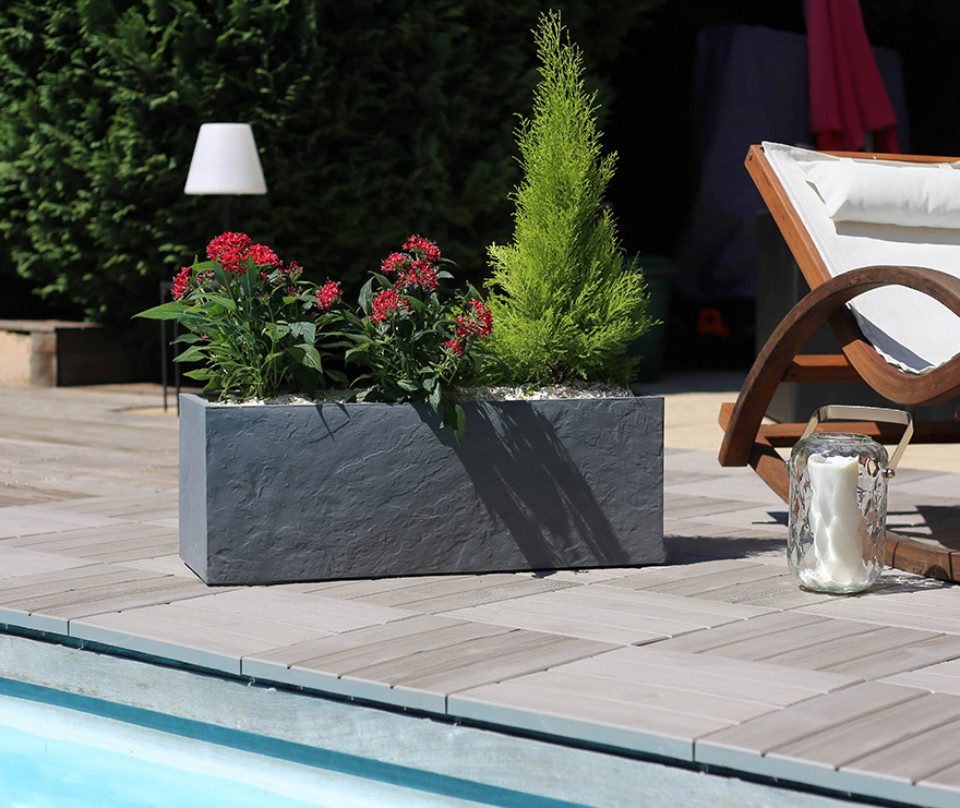 ONDIS24 Blumenkasten Vulkan 57L Gestein/Basalt Optik mit Wasserspeicher Pflanzenkasten, 79.5 x 29.5 x 29.5 (H) cm