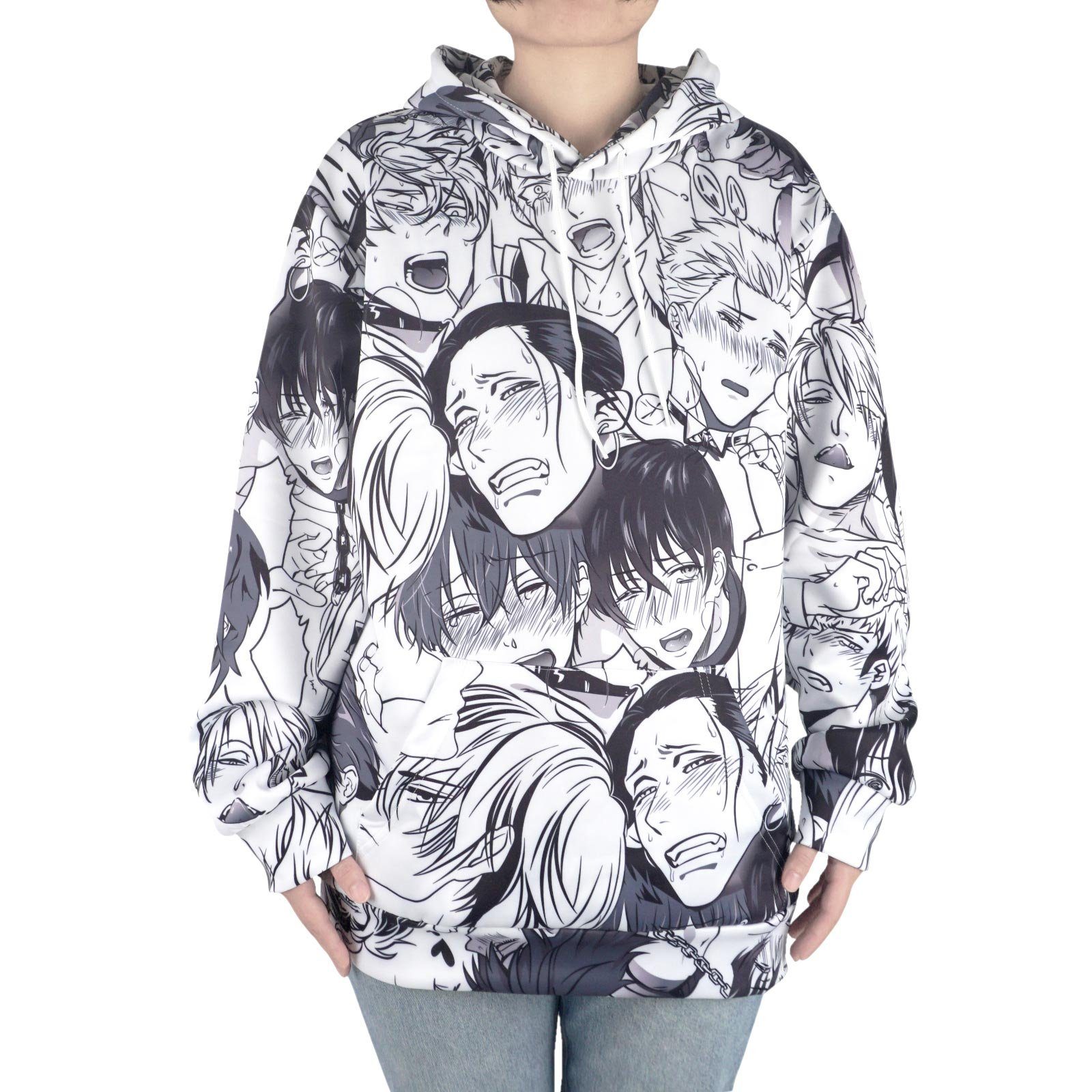 Hoodie Manga Yaoi mit Hoodie Manga Gesichtern, Ahegao männlichen Hoodie Ahegao GalaxyCat mit Motiv Yaoi Kapuzenpullover (1-tlg)