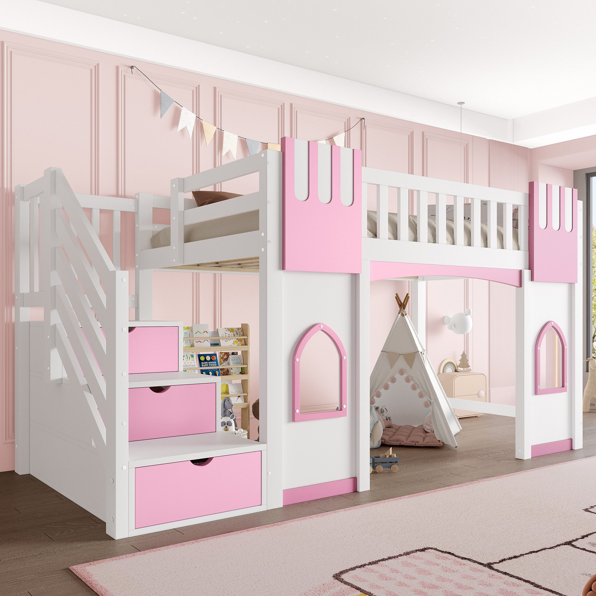 Flieks Etagenbett, Hochbett Fenster-Design 90x200cm mit günstig online kaufen