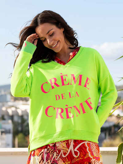 Miss Goodlife Sweatshirt V-Neck Sweater Creme de la Creme Neon Grün