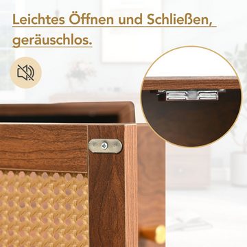 HAUSS SPLOE Sideboard Schubladenkommode, Sideboard Highboard Kommode (Kommode mit 3 Schubladen & 2 Türen, Anrichteschrank Rattan, Schrank modern Schubladenkommode mit Metallgriffe), für Schlafzimmer & Wohnräume & Büro