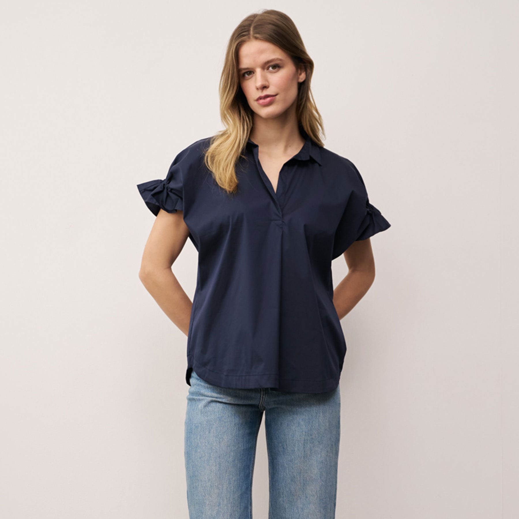 0039 Italy Kurzarmbluse Bluse DERRY FANCY mit Baumwolle