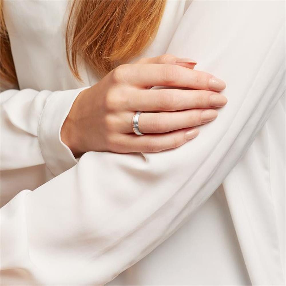 Vivo Silberring Bicolor mit Glanzrille und drei Zirkonia, gebürstet R8595cz