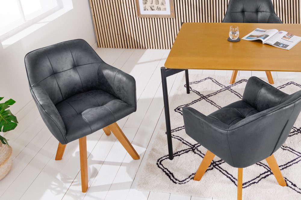 riess-ambiente Esszimmerstuhl LOFT antik grau/natur – Microfaser, drehbar, Holz-Füße, mit Armlehne (Einzelartikel, 1 St), mit 180° Drehfunktion und Autoreturn – ideal für Dein Esszimmer