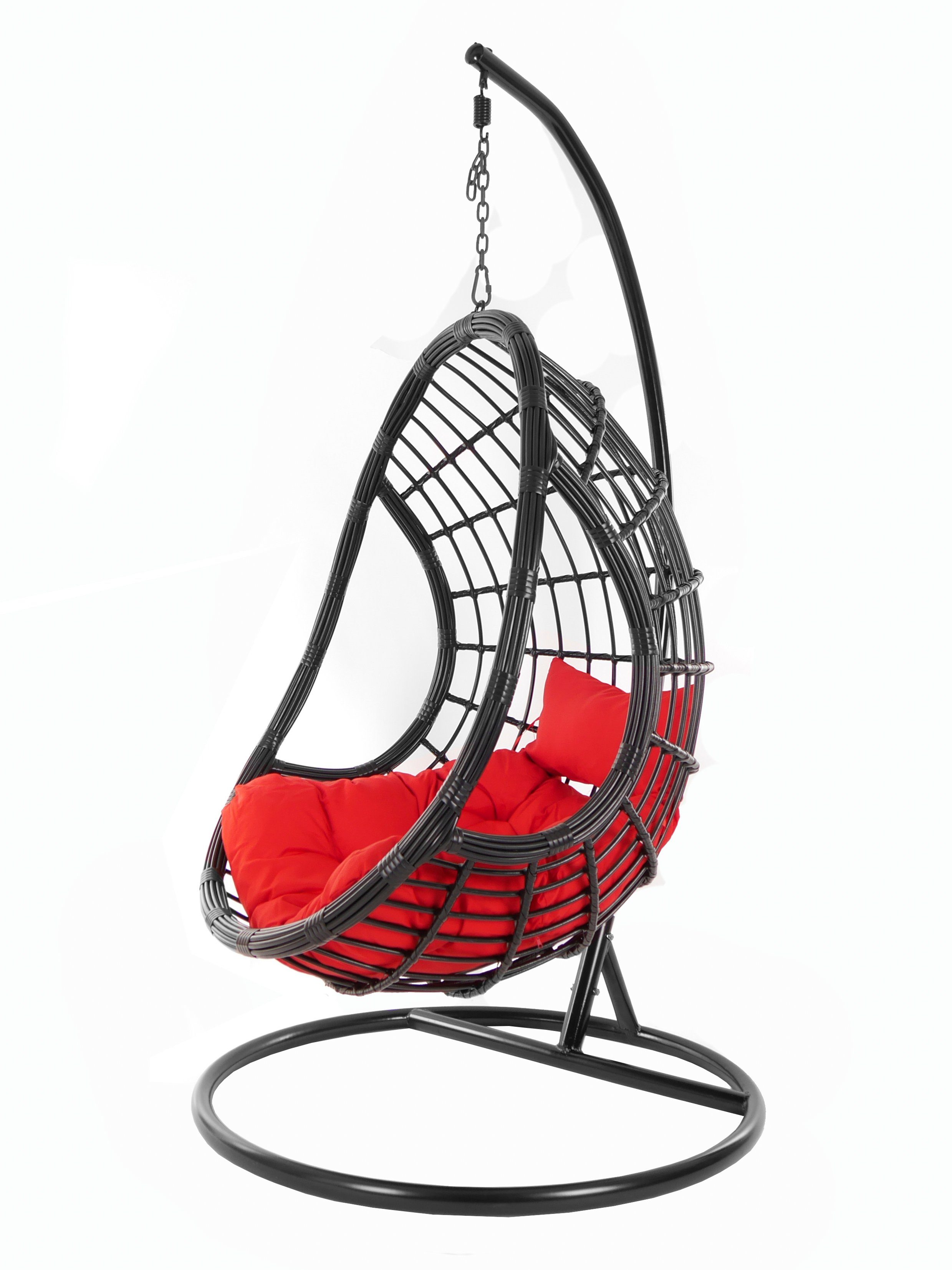 KIDEO Hängesessel PALMANOVA black, Swing mit rot edles Chair, und Schwebesessel, Gestell schwarz, (3050 Loungemöbel, scarlet) Design Kissen, Hängesessel