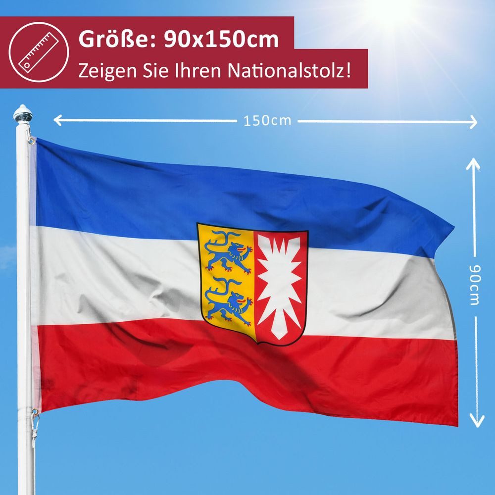 PHENO FLAGS Flagge Schleswig Holstein Flagge 90 x 150 cm Fahne Bundesländer Wappen (Hissflagge für Fahnenmast), Inkl. 2 Messing Ösen