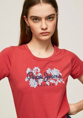 Pepe Jeans Rundhalsshirt NEREA mit floralem Logo-Print und Stretch