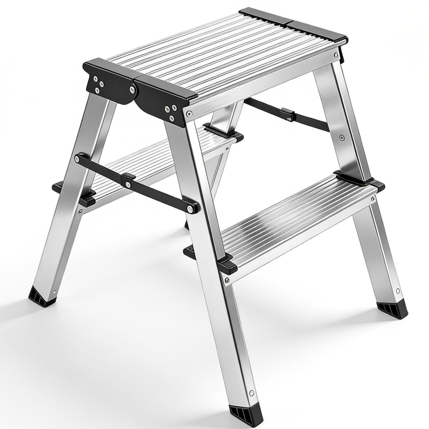 DUMOS Trittleiter Alu-Klapptritt-Leiter,2/3-Stufen-Leiter Rutschfeste Trittfläche