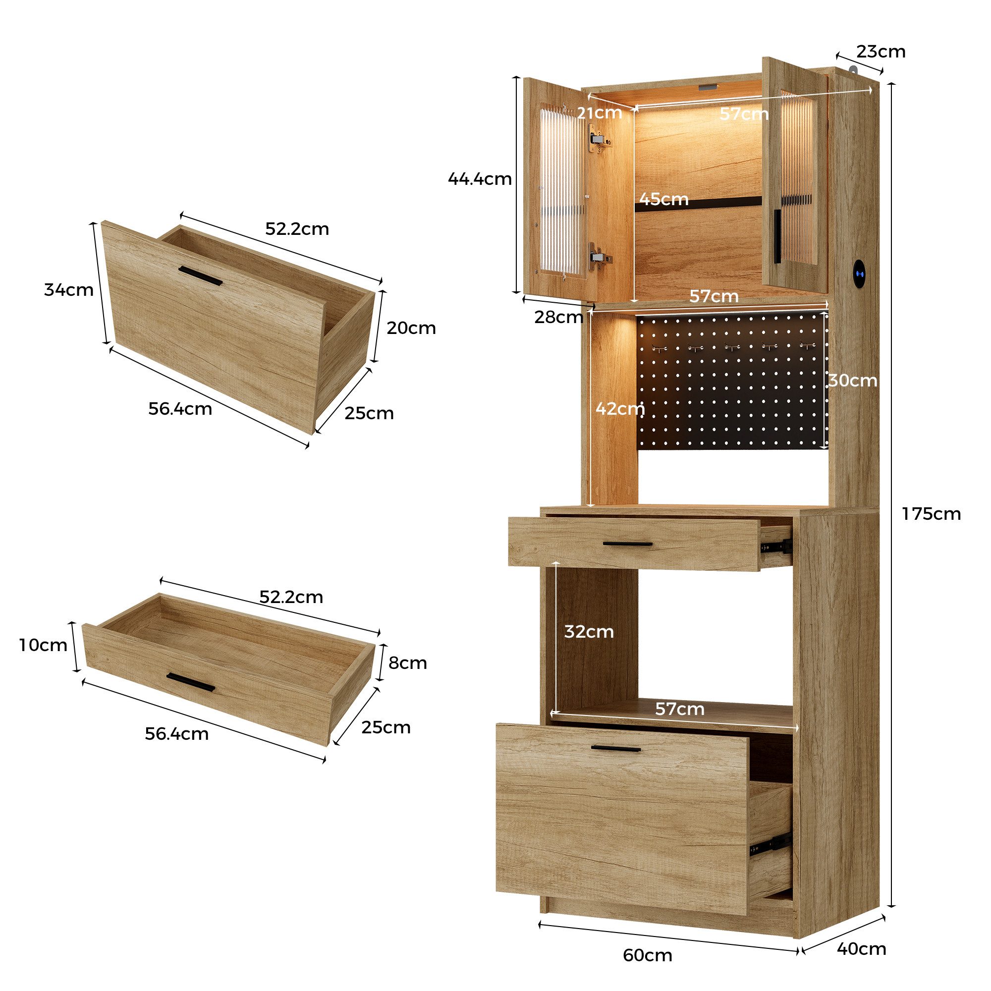 FUFU&GAGA Küchenbuffet 60-160cm Küchenschrank Standschrank, Weiß/Eiche – Bild 5 von 5