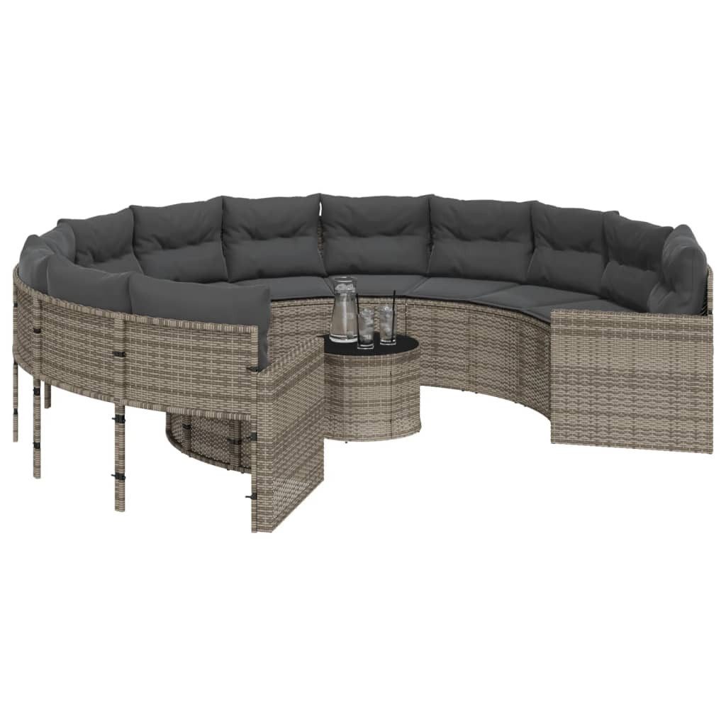 vidaXL Loungesofa Gartensofa mit Tisch und Kissen Rund Grau Poly Rattan, 1 günstig online kaufen