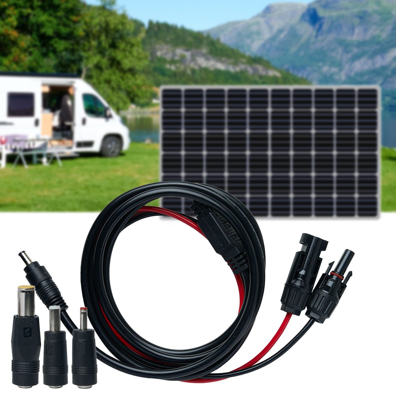 Casativo Solarmodul Anschlusskabel 2m MC4 zu DC 5,5x2,1mm IP65 wetterfest Solarkabel, (200 cm), 2m Solarkabel mit MC4-Stecker & Hohlstecker-Adaptern