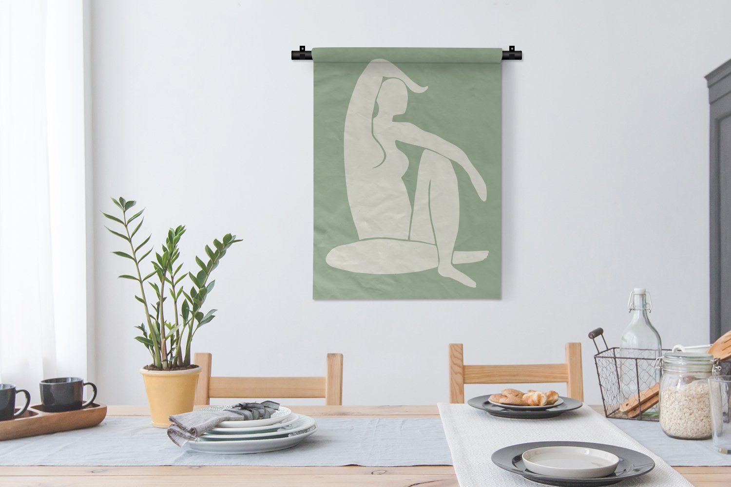 Deko Wanddekoobjekt Minimalismus, Grün Wand, der Schlafzimmer Körper Frau - an für - Wohnzimmer, Tapisserie, - MuchoWow