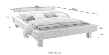 HASENA Bettgestell Caserta, Massivholzkopfteil, Fußhöhe 25 cm, Kopfteilpolster nicht inkludiert