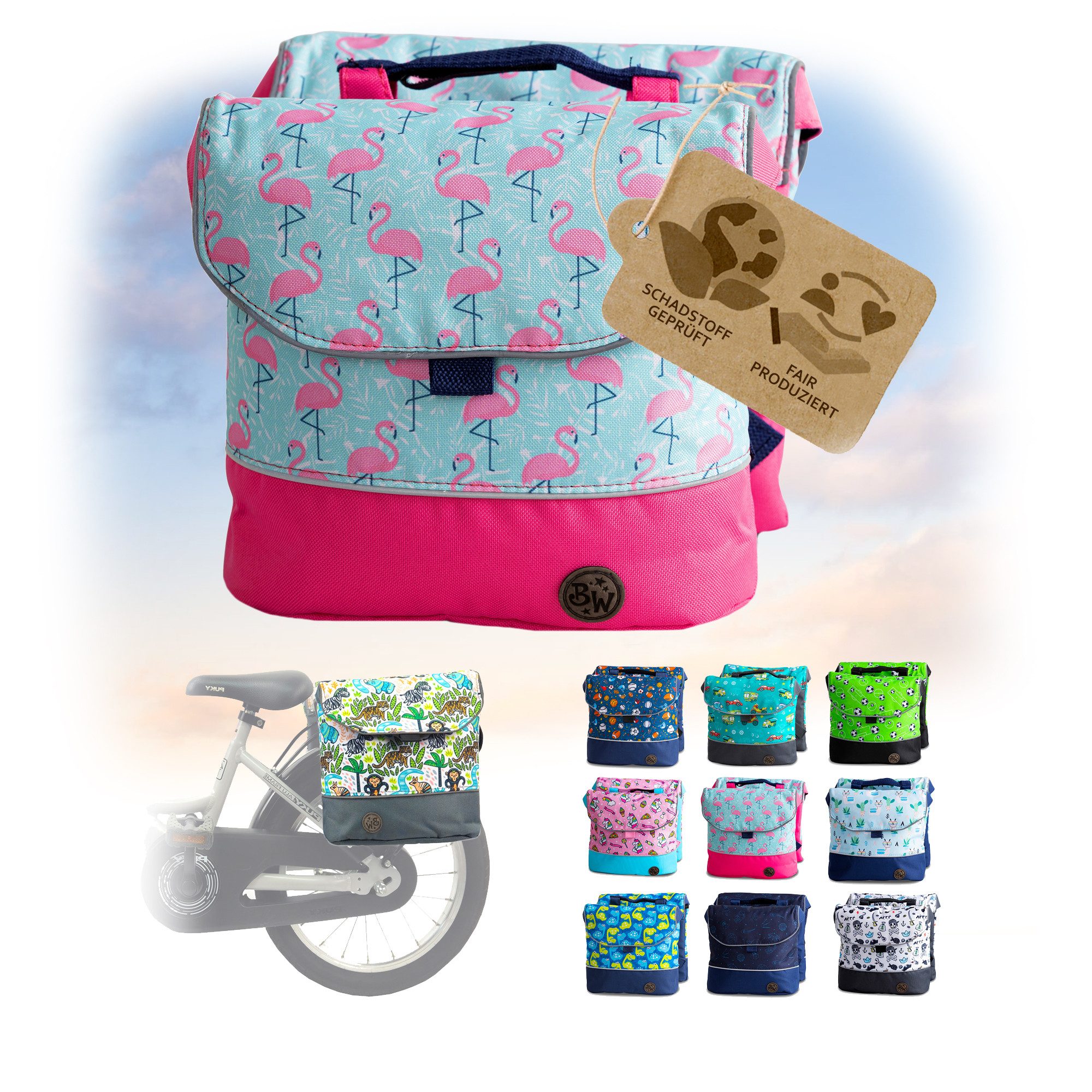 BambiniWelt by Rafael K. Gepäckträgertasche Gepäckträgertasche Fahrradtasche für Kinder z.B. für Puky Räder (M1), eingenähte Reflektorstreifen für mehr Sicherheit in der Dämmerung