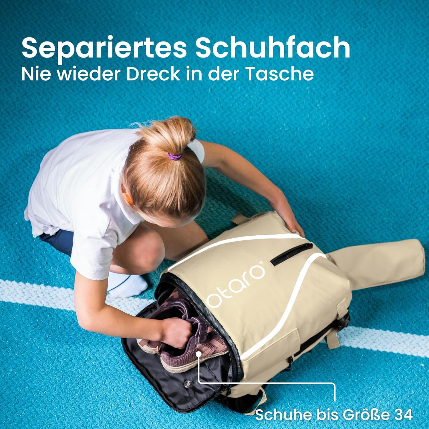 Otaro Tennisrucksack Kinder, 19L, Tennistasche Kinder für 5–11 Jahre (Leicht, kompakt und reflektierend, mit Schlägerfach, Schuhfach & Getränkehalter), wasserabweisender Rucksack für Mädchen & Jungen