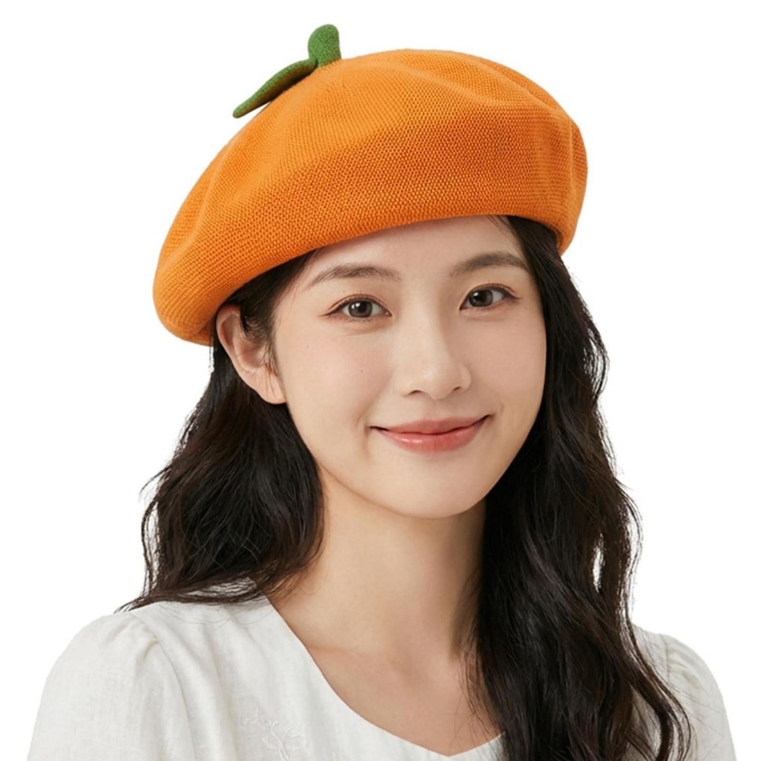 LuxusKollektion Baskenmütze Baskenmütze Damen Barett Beanie Beret Atmungsaktiv M-L Orange
