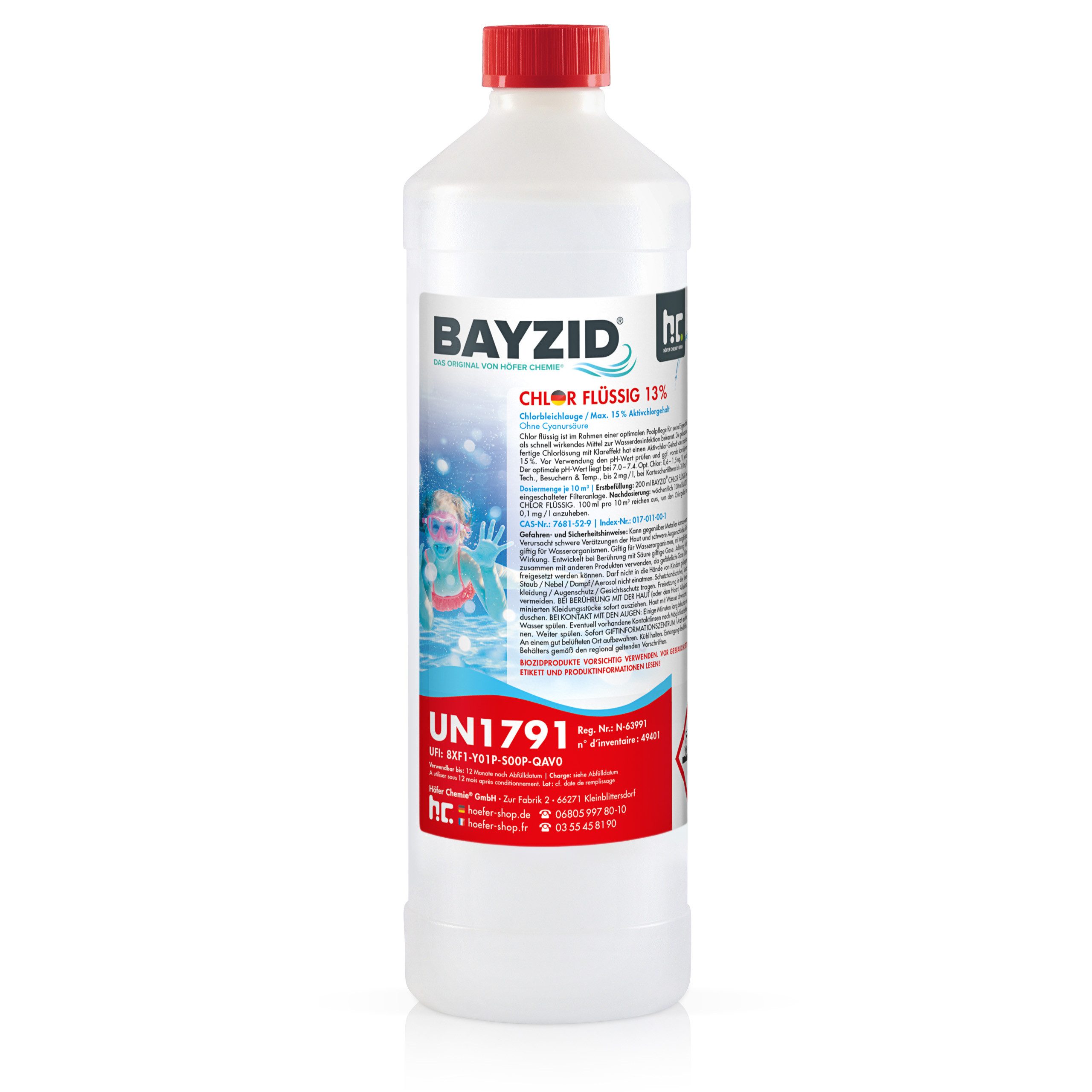 Poolpflege 1 kg BAYZID® Chlor 13% flüssig für Pools