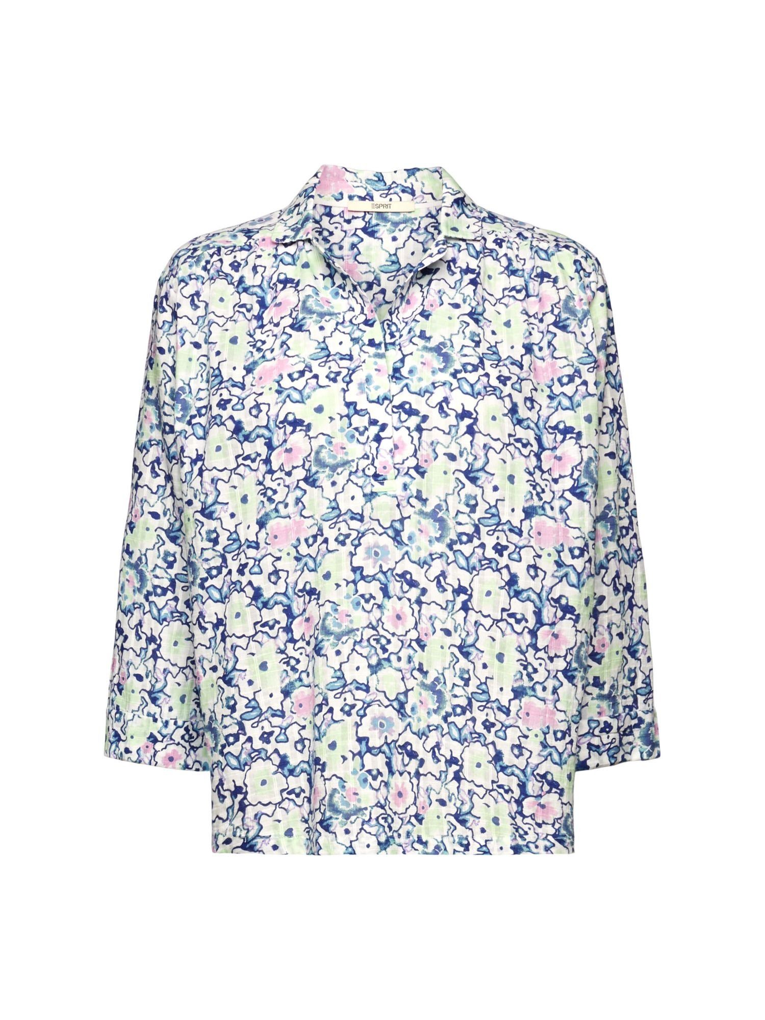 Esprit Kurzarmbluse Baumwollbluse mit Blumen-Print WHITE | Blusenshirts