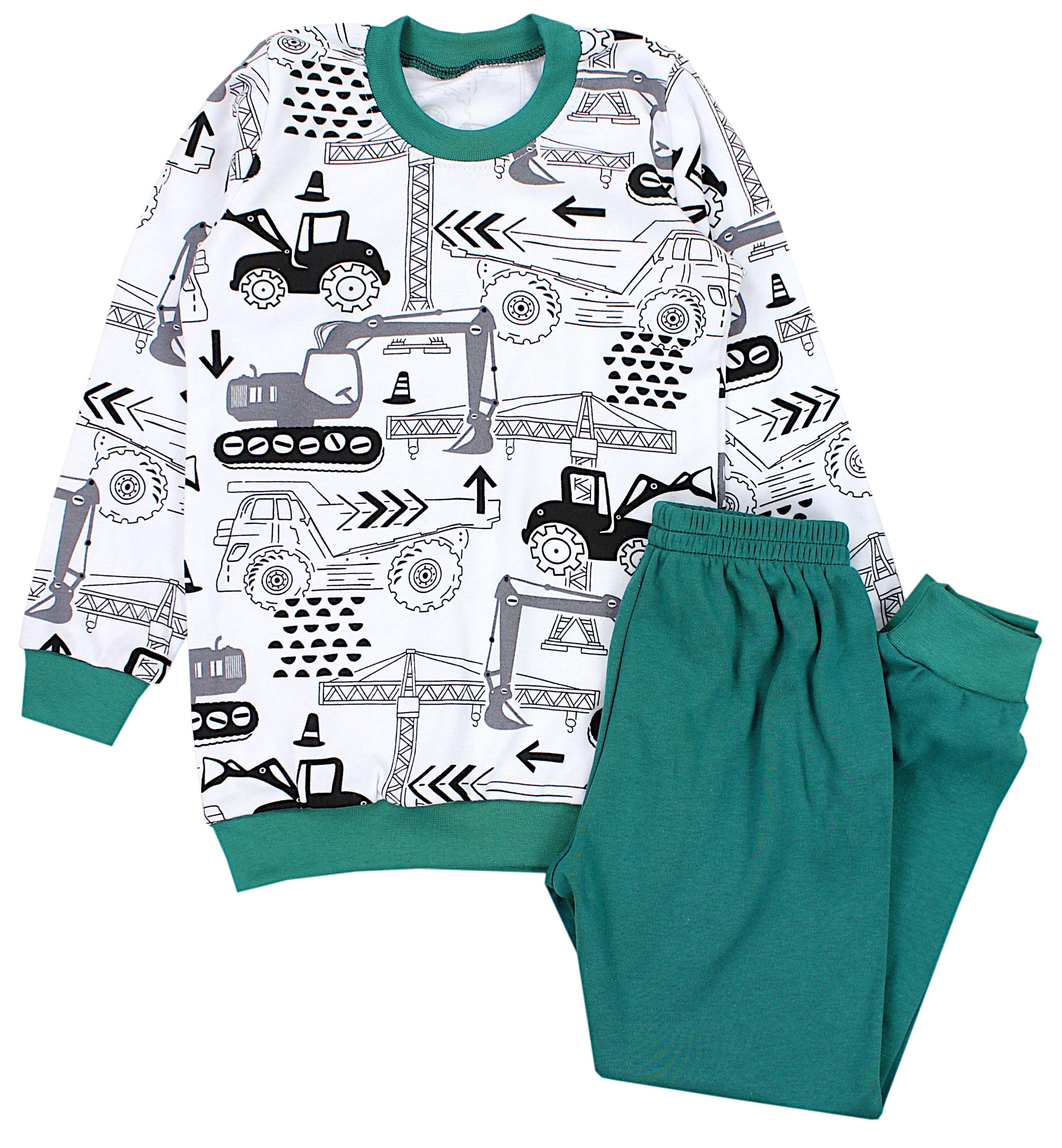 TupTam Schlafanzug Kinder Jungen Pyjama Set Langarm Grün 2-teilig Schlafanzug Bagger / Nachtwäsche