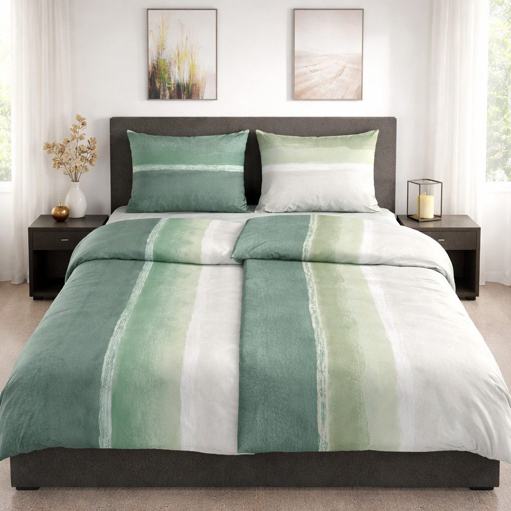 DOBNIG Bettwäsche Flanell, Flanell, 2 teilig, Farbverlauf, gestreift, grün günstig online kaufen