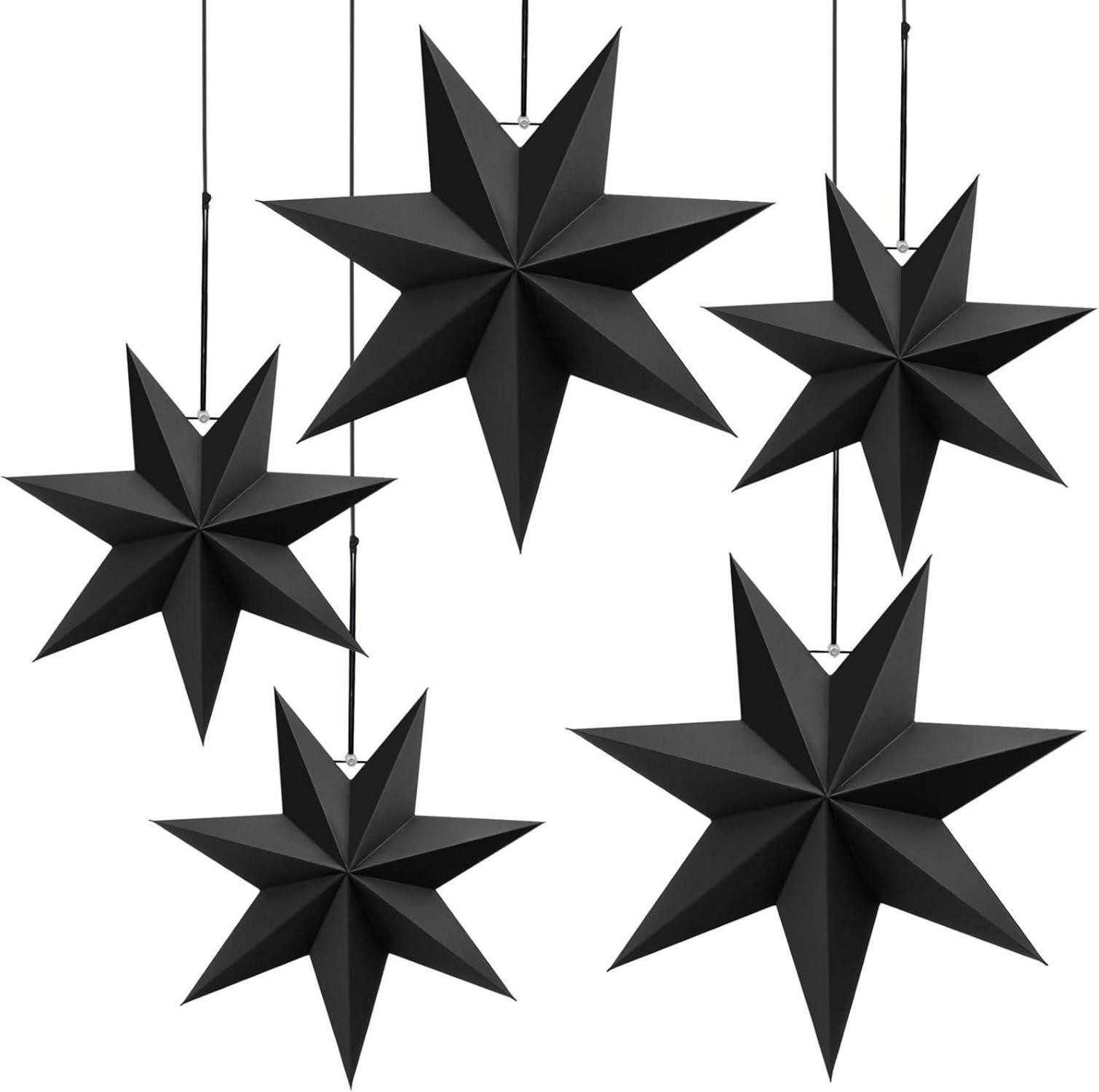 Hängedekoration Papierstern Weihnachten 5 Schwarze Sterne zum Aufhängen 3D-Design