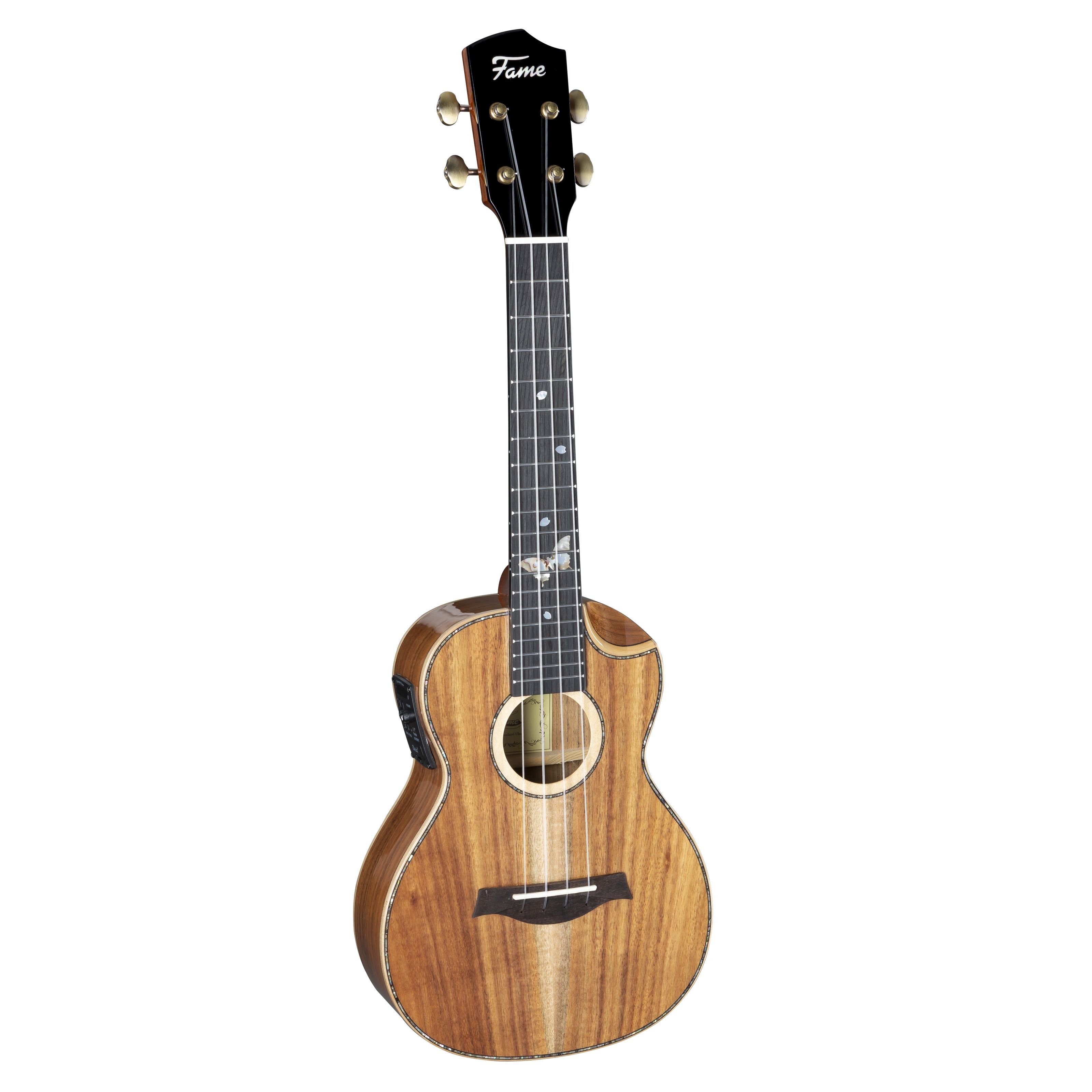 FAME Ukulele, Konzertukulele Koa Standard Massiv Koa-Decke Belcat Tonabnehmer Natural Hochglanz Finish geeignet für Musikliebhaber, Укулеле, Konzert Укулеле, Konzertukulele, Koa Standard, Massiv Koa-Decke, Belcat Tonabnehmer