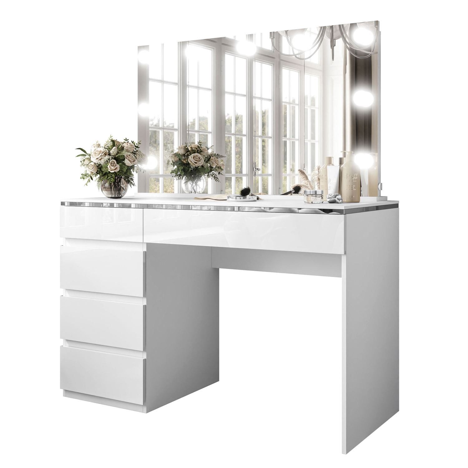 Schminktisch AURORA II SILVER ELITE mit Spiegel und LED Beleuchtung