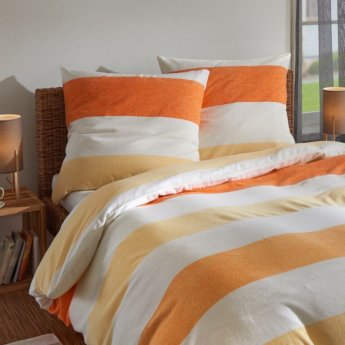 TRAUMSCHLAF Bettwäsche Melange Streifen orange, Biber, 2 teilig, Biberbettw günstig online kaufen