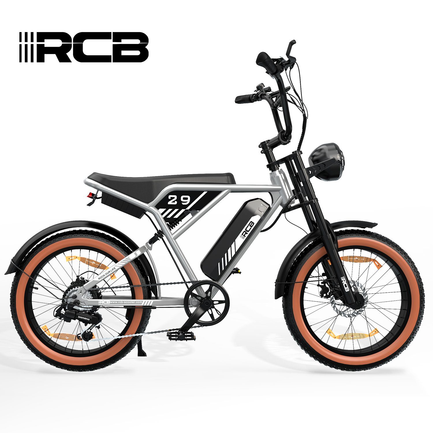 RCB E-Bike für Erwachsene, 7-Gang, 20" Mountain Elektrofahrrad, 250W, 48V 15AH silber
