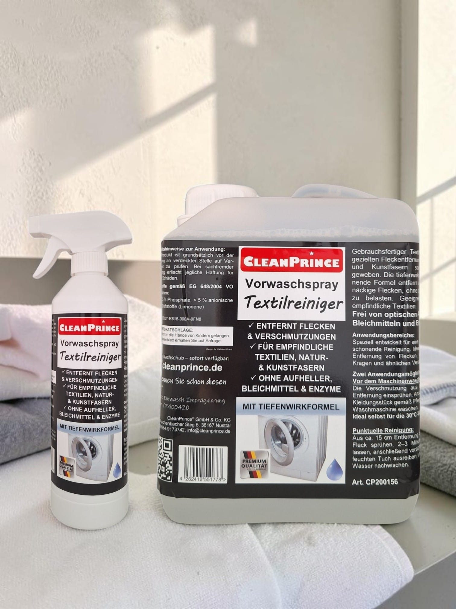 CleanPrince Vorwaschspray Textilreiniger Fleckenspray Spezialwaschmittel (ohne Bleichmittel oder Enzyme für eine schonende Behandlung)