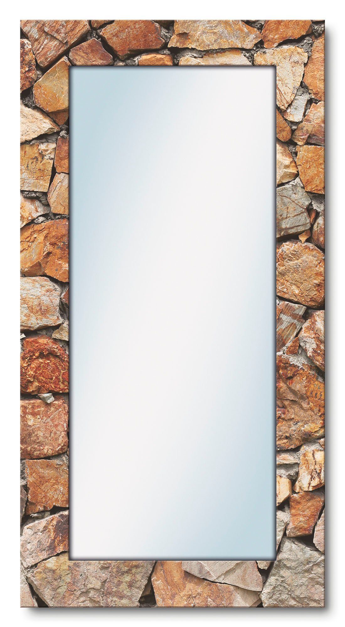 Artland Dekospiegel Braune Steinwand, gerahmter Landhaus Ganzkörperspiegel, mit Motivrahmen, Wandspiegel