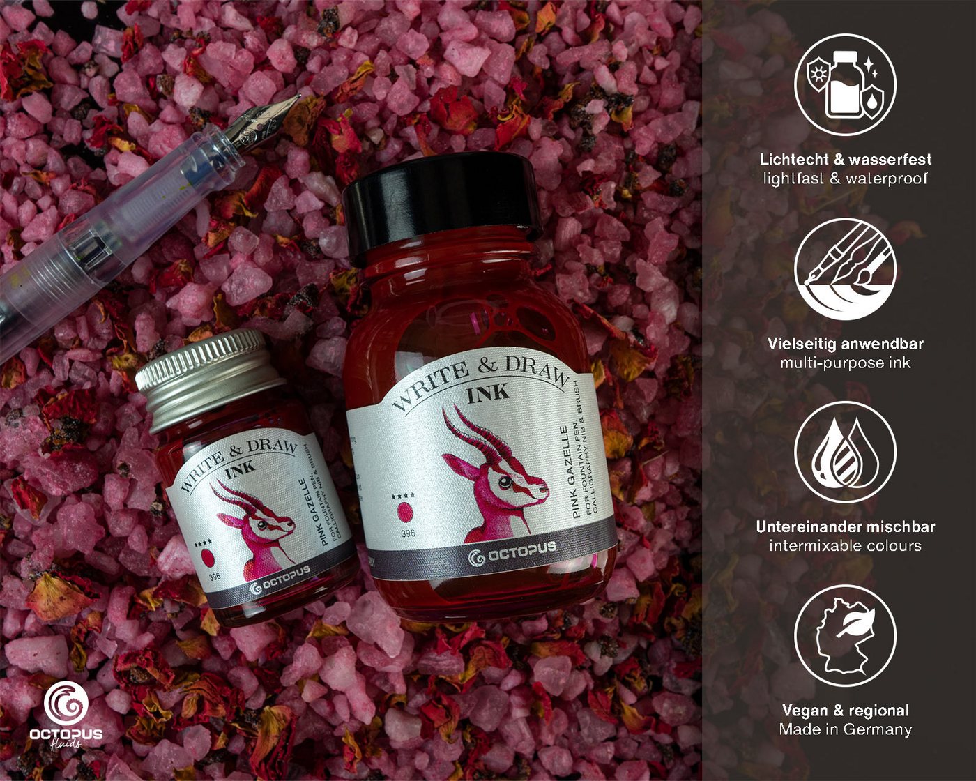 Thumbnail - OCTOPUS Fluids Write and Draw Ink Pink Gazelle, Schreib- und Zeichentinte, 10ml Tintenglas (Set, 0-tlg)