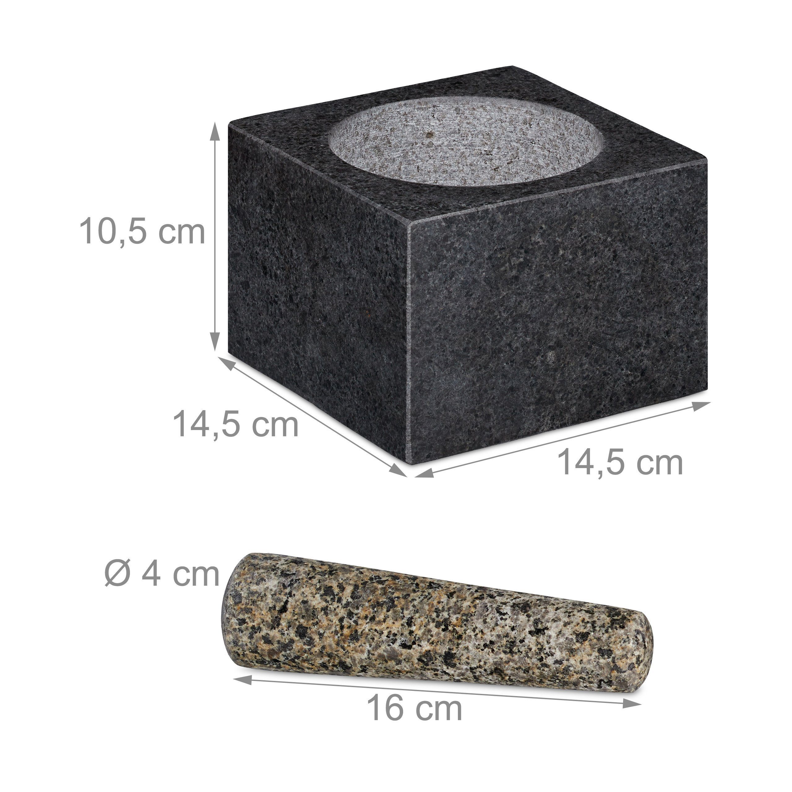relaxdays Mörser Eckiger Mörser mit Stößel aus Granit, (2-tlg) – Bild 4 von 5