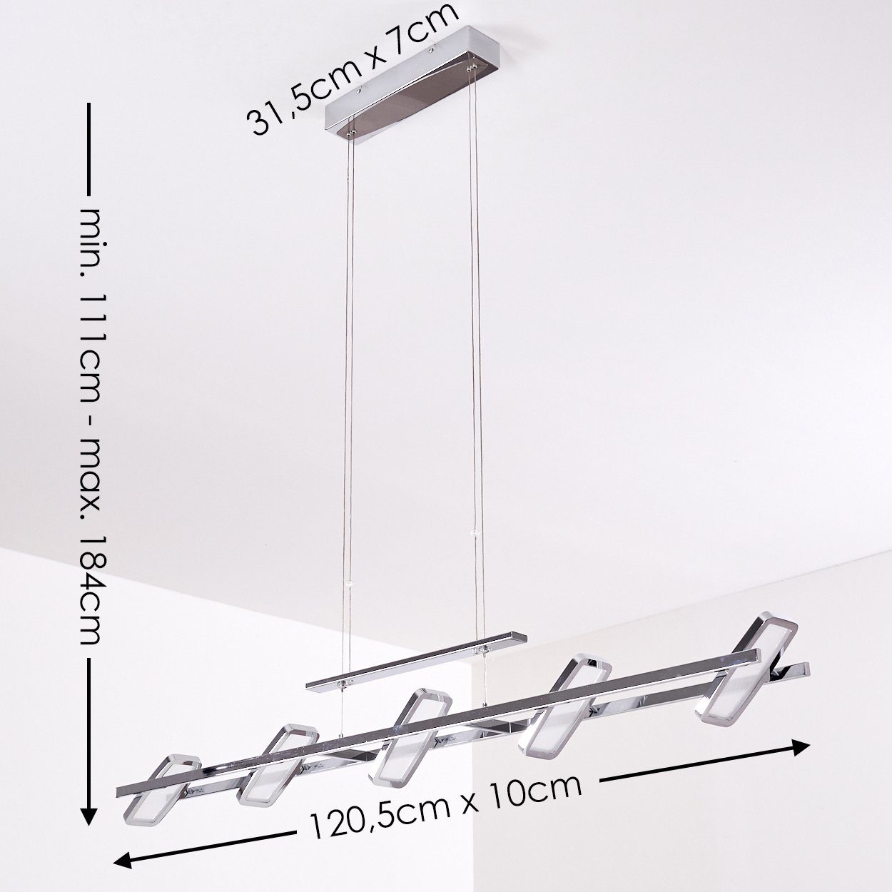 Lumen Metall Kelvin, Leuchtenköpfen, chrom, (verstellbar), max. 184cm 3000 Watt, Hängelampe 5x5 aus Pendelleuchte verstellbare Höhe hofstein »Barete« in 1250