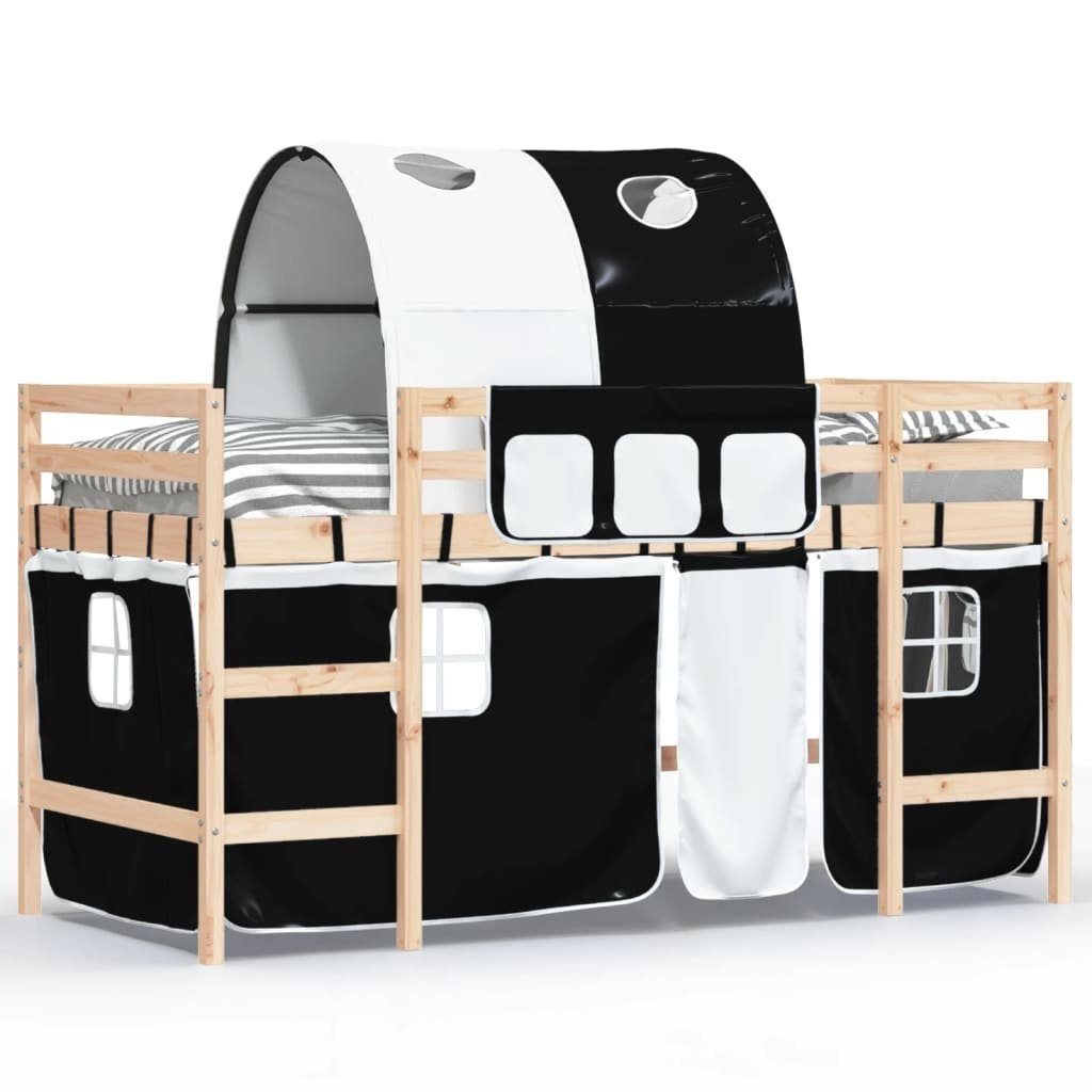 vidaXL Kinderbett 80 x 200 cm Kinderhochbett mit Tunnel Weiß Schwarz 80x200 cm Kiefernh