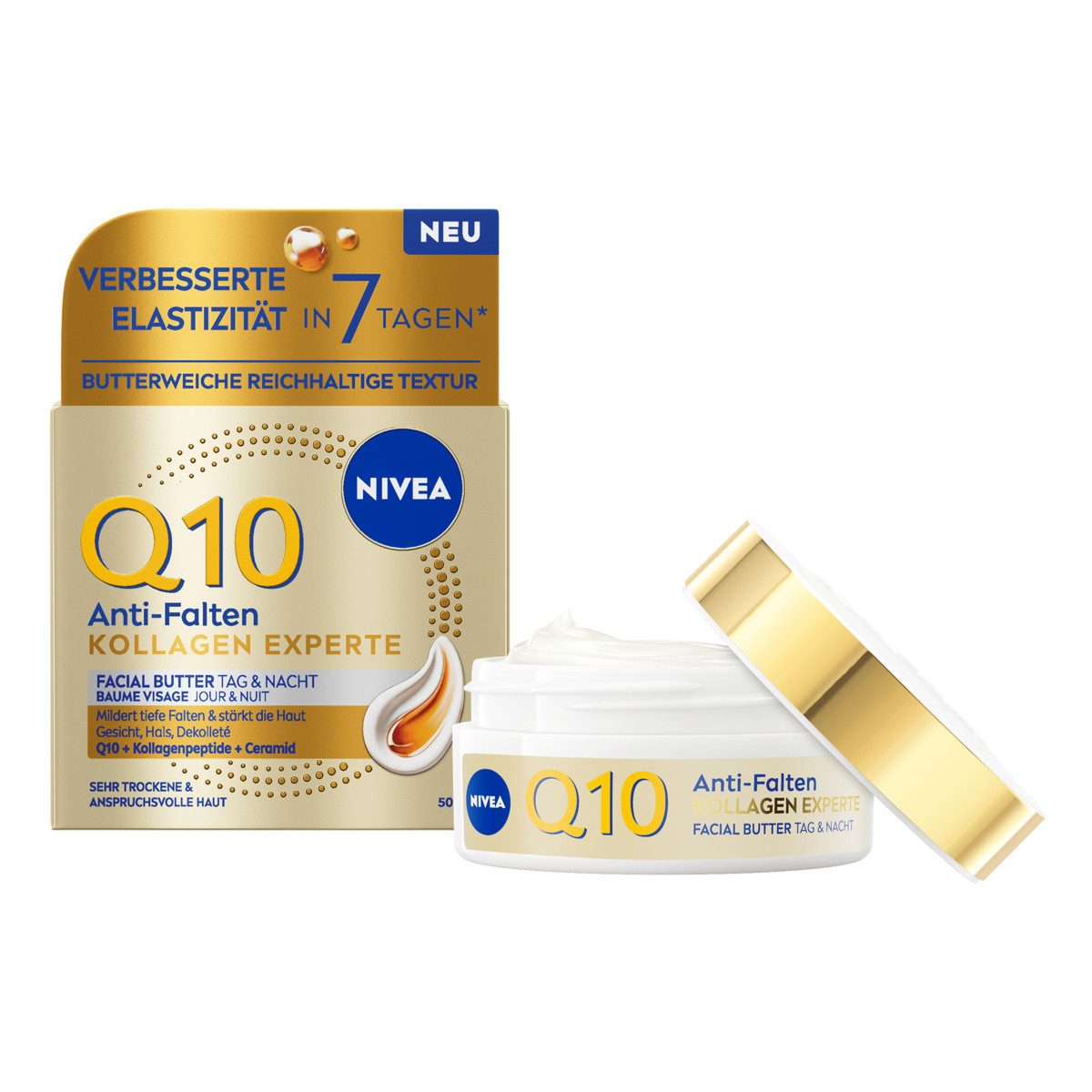Nivea Gesichtspflege Q10 Facial Butter Anti-Wrinkle Collagen Expert Day & Night 50 ml, 1-tlg., Unterstützt effektiv die Funktion der Haut