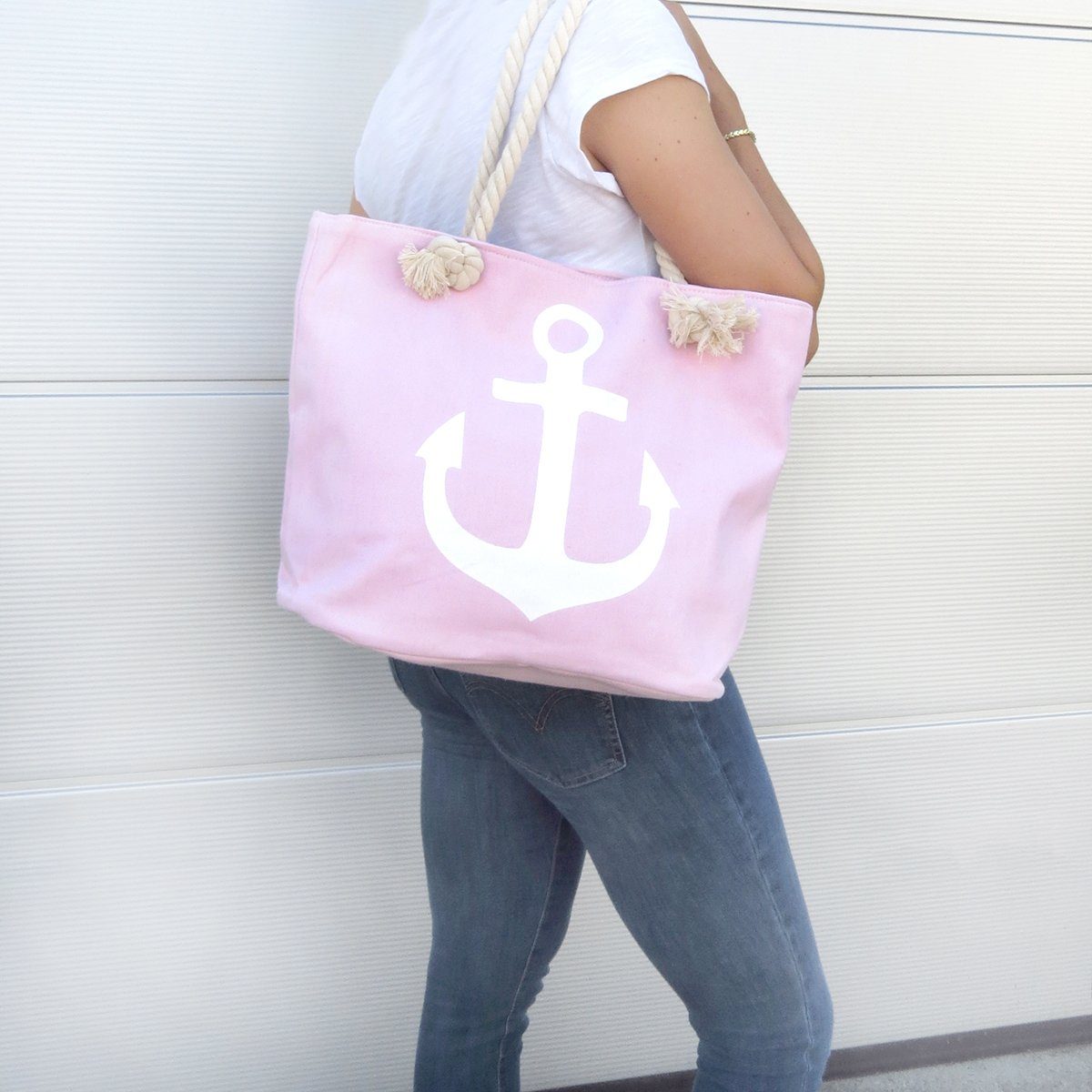 Beachbag Reißverschluss Originelli Anker Maritim, Uni Umhängetasche Innentasche Sonia rosa mit Shopper "Marie" kleine Strandtasche