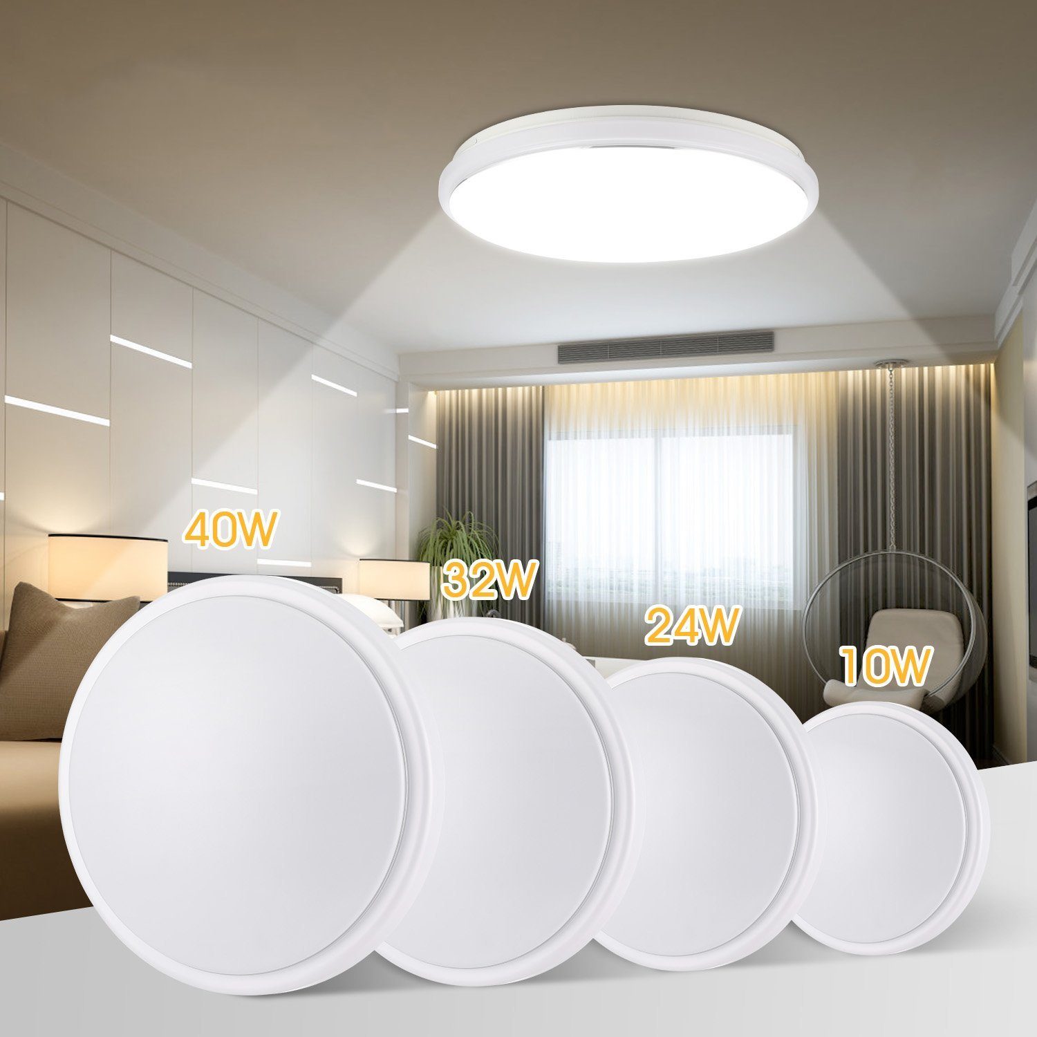 LETGOSPT Deckenleuchte LED Deckenleuchte Flach Rund Deckenlampe Modern Weiß  6000K Led Lampen, LED fest integriert, Kaltweiß, IP44 Wasserdicht, für  Badezimmer Schlafzimmer Wohnzimmer Küche Balkon