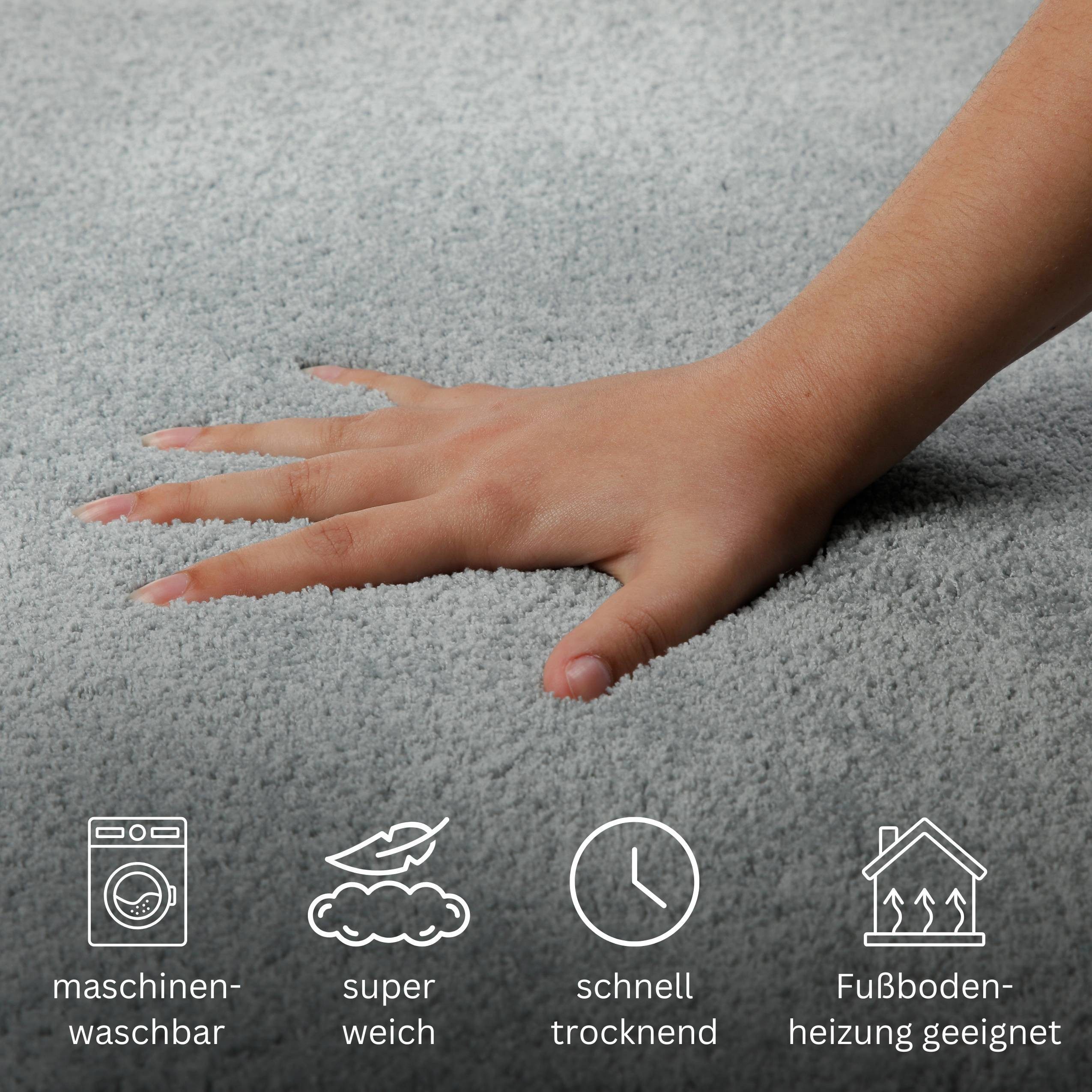 OTTO home Badematte Neele, Höhe 20 mm, rutschhemmend beschichtet, schnell trocknend, Polyester, rechteckig, Badteppich, getuftet, modern, Uni, antirutsch, flauschig, Hochflor